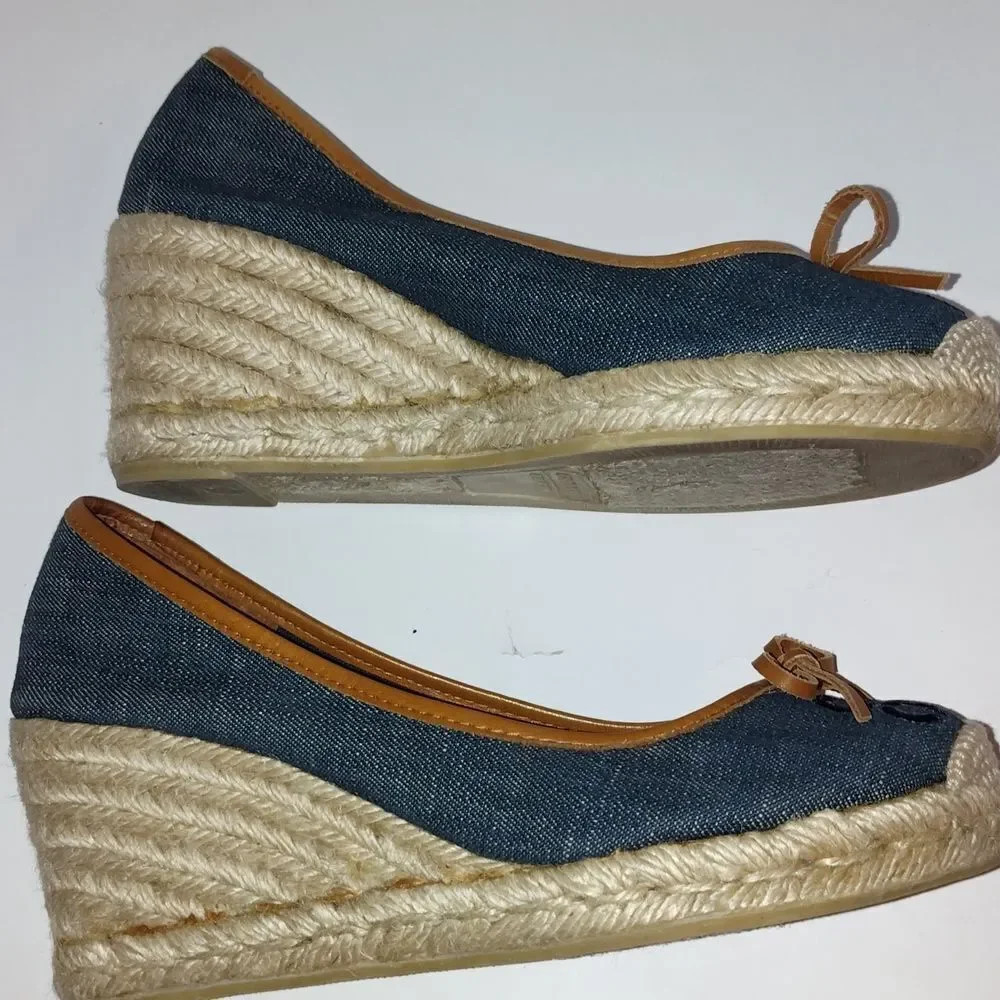Coach Ireena Espadrille Wedge Platform Heels Size 10 blue denim/Brown size 6 - Picture 2 of 13